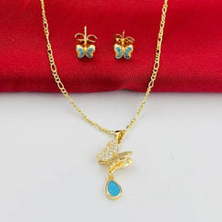 Set cadena+dije+aretes mariposa circón azul