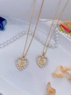 Cadena virgen perla corazon