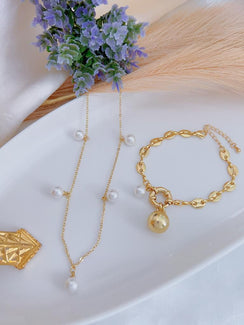 Set cadena+Pulsera perlas