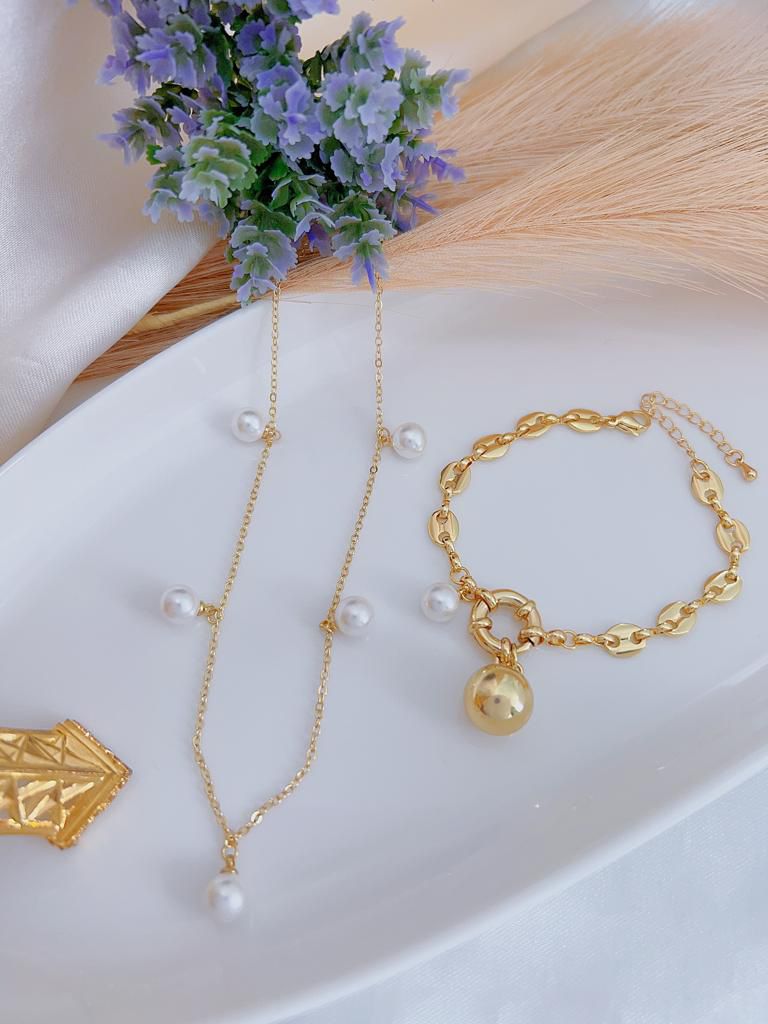Set cadena+Pulsera perlas