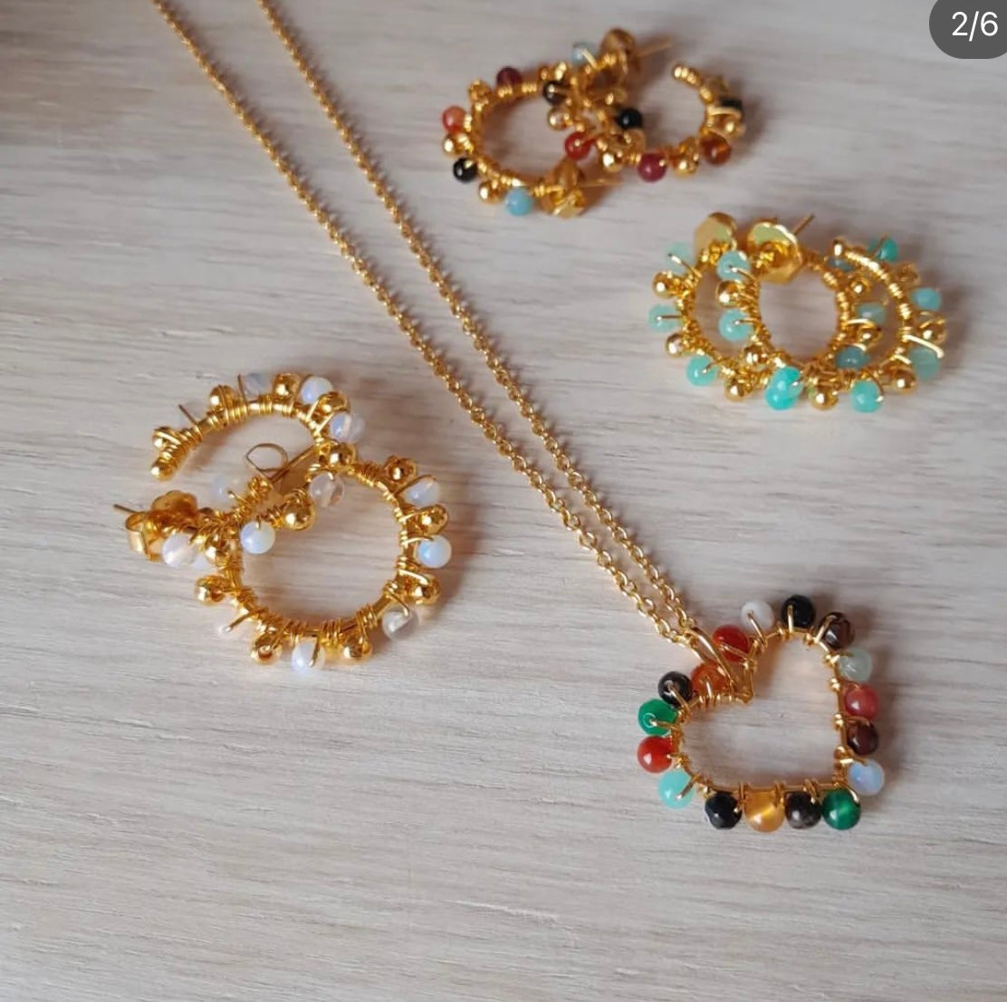 Set cadena+dije+aretes agata naturales