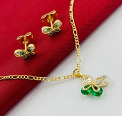 Set Cadena+dije+aretes mariposa circones verdes