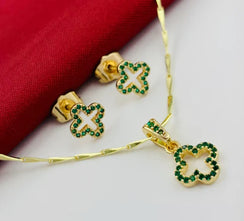 Set Cadena+dije+aretes trébol circón verde