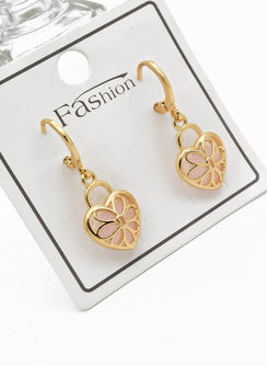 Aretes corazon troquelado piedra rosa