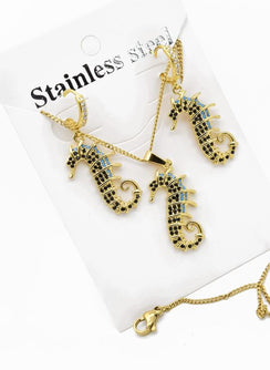 Set cadena+dije+aretes caballos de mar
