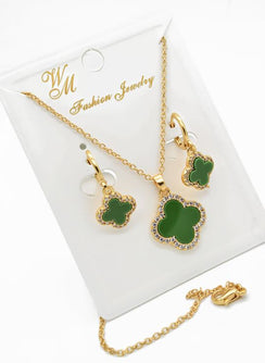 Set cadena+dije+aretes trebol verde